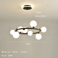 lampe suspendue nordique avec boule de verre et anneau mat réglable