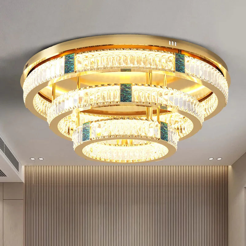 lustre moderne en cristal rond à 3 couches avec led - vue 7 sur 15