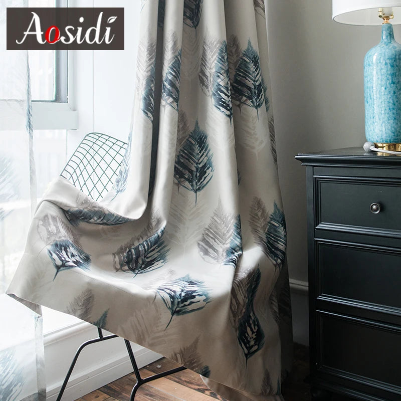 Voilage rideau motif plumes style mediterraneen salon chambre - vue 4 sur 8