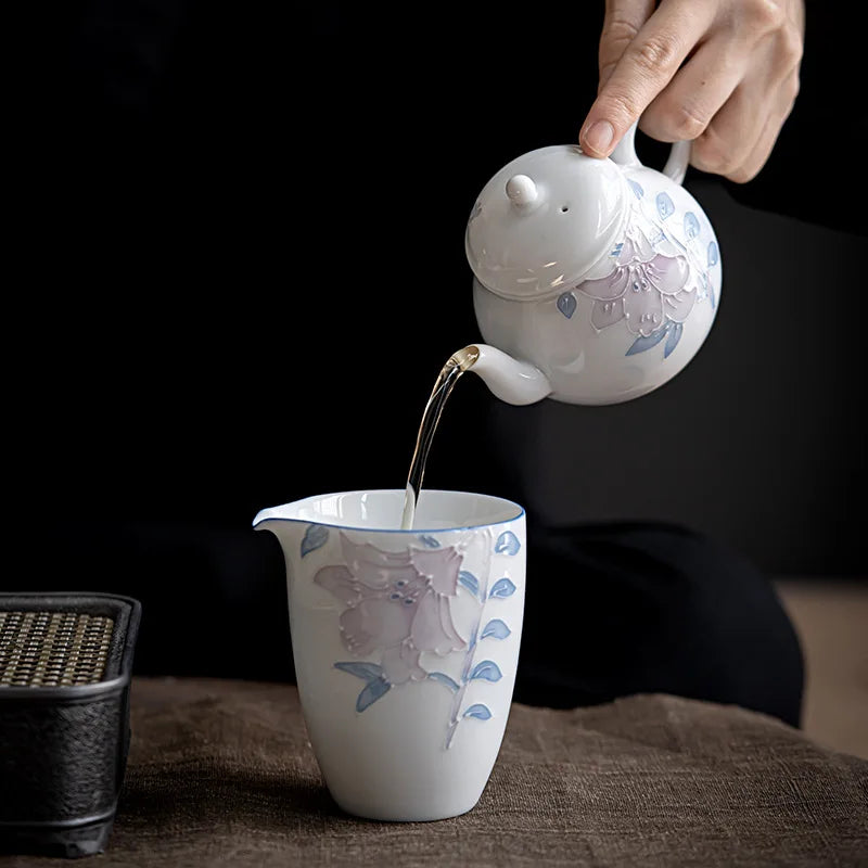 Théière céramique chinoise motifs floraux peints main 160ml - vue 6 sur 7