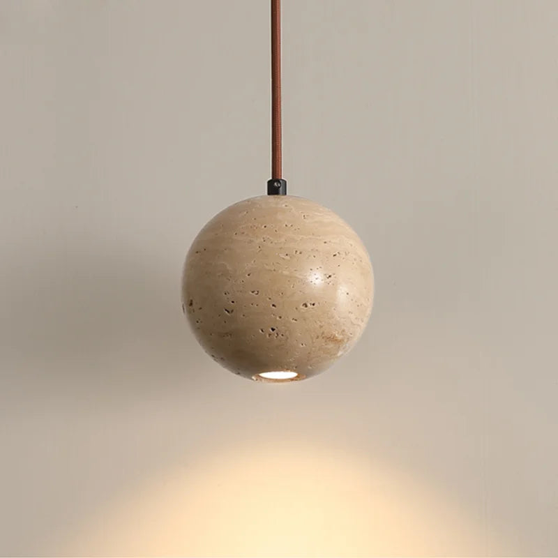 suspension rétro en pierre naturelle avec abat-jour en verre blanc - vue 6 sur 8