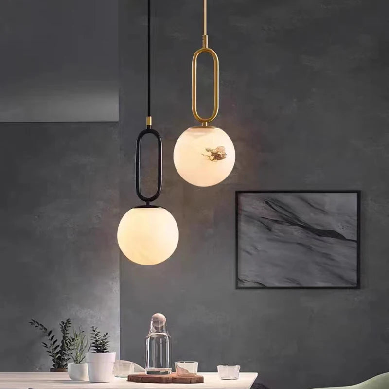 suspension led en laiton et marbre naturel décorative réglable