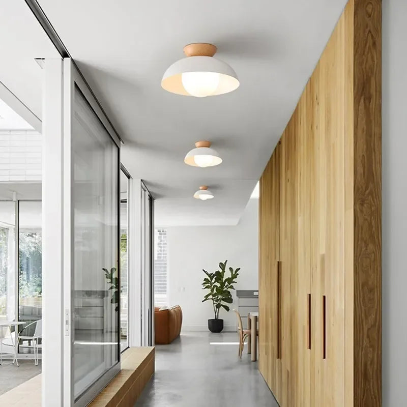 Allée en bois plafonnier moderne balcon entrée escalier salons vestiaire E27 nordique décoration de la maison luminaires - vue 4 sur 14