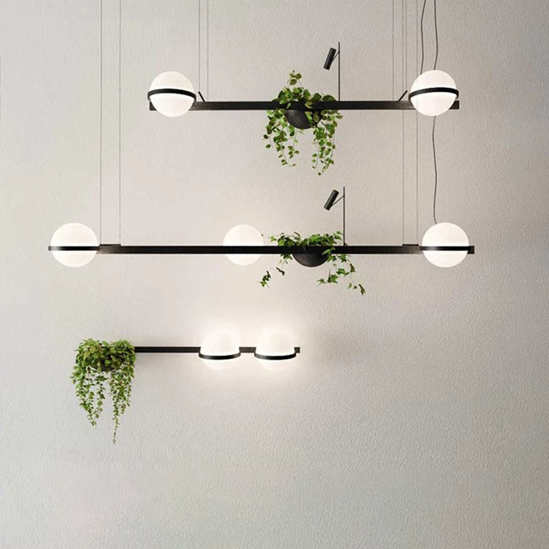 lustre moderne nordique à led avec pot de fleurs suspendu