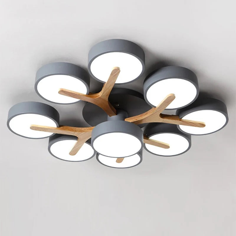 lustre nordique macaron led en bois pour décoration intérieure