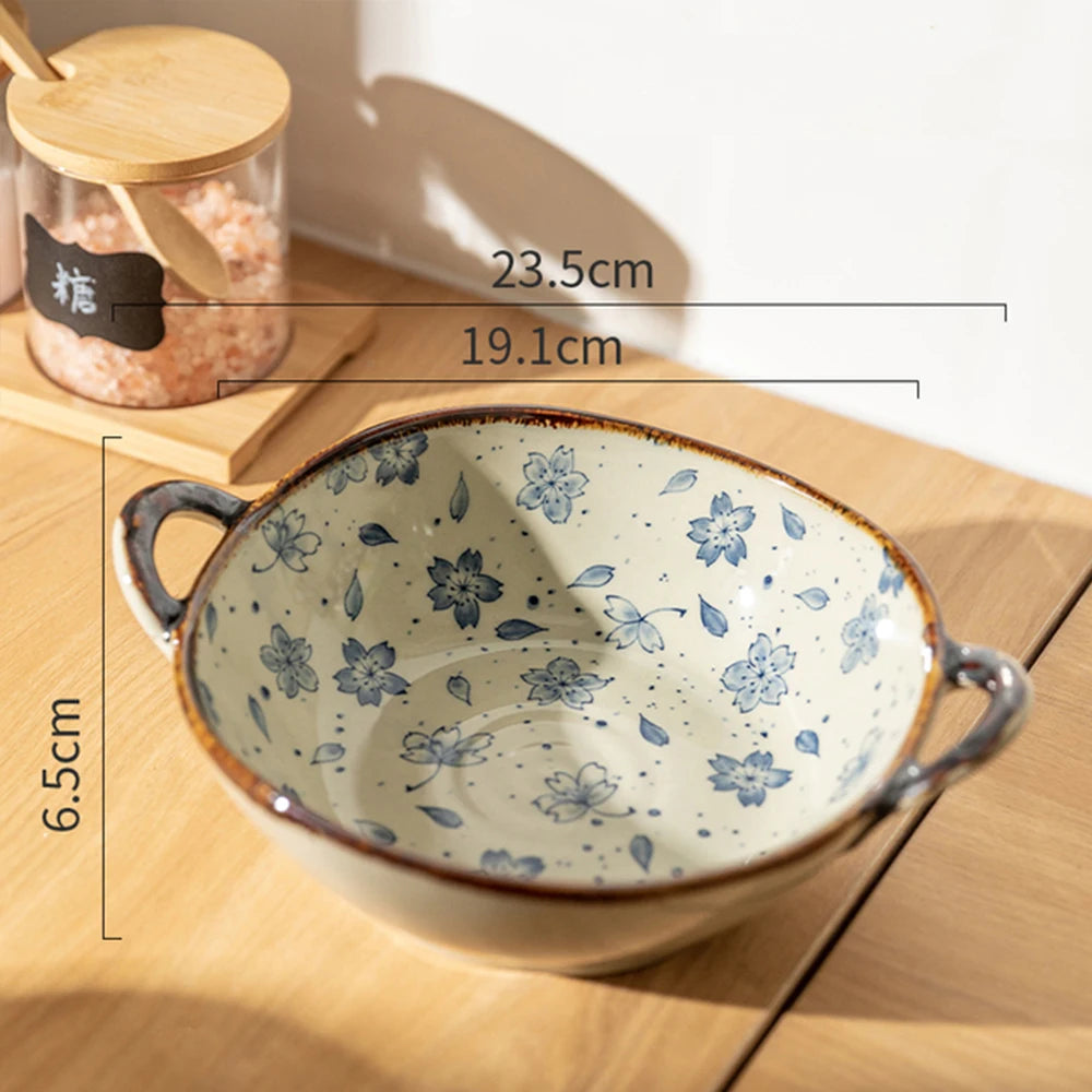 Bol japonais en céramique avec anse motif floral - vue 7 sur 7