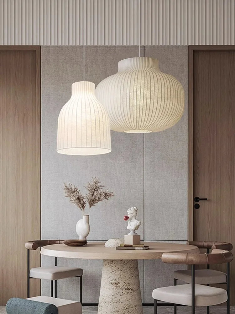 Nordique minimaliste Wabi Sabi soie tissu Led lustre Simple salle à manger suspension lumières décoratif livre lampe bureau Suspension