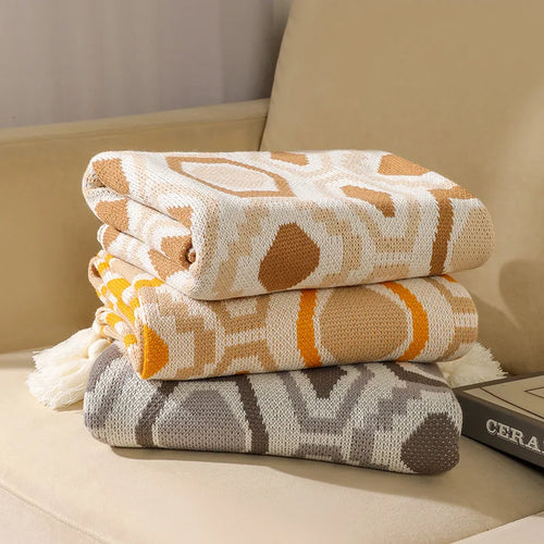 Plaid boheme carreaux a pompons style pastoral salon