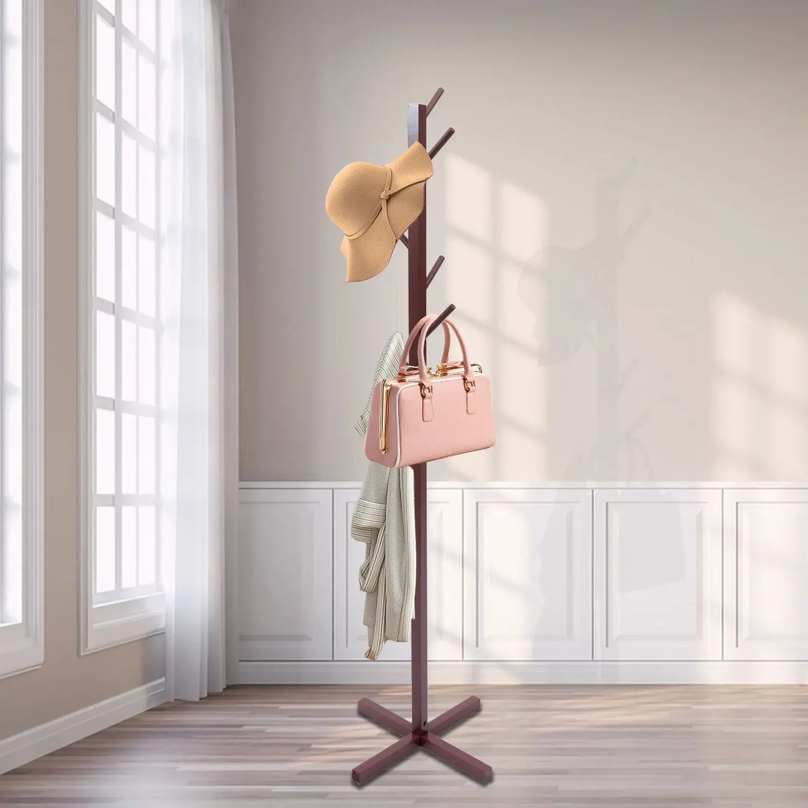 porte-manteau en bois avec huit crochets pratiques pour vêtements - vue 6 sur 6