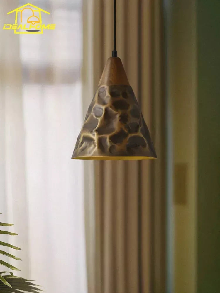 suspension vintage en cuivre et noyer pour décoration intérieure