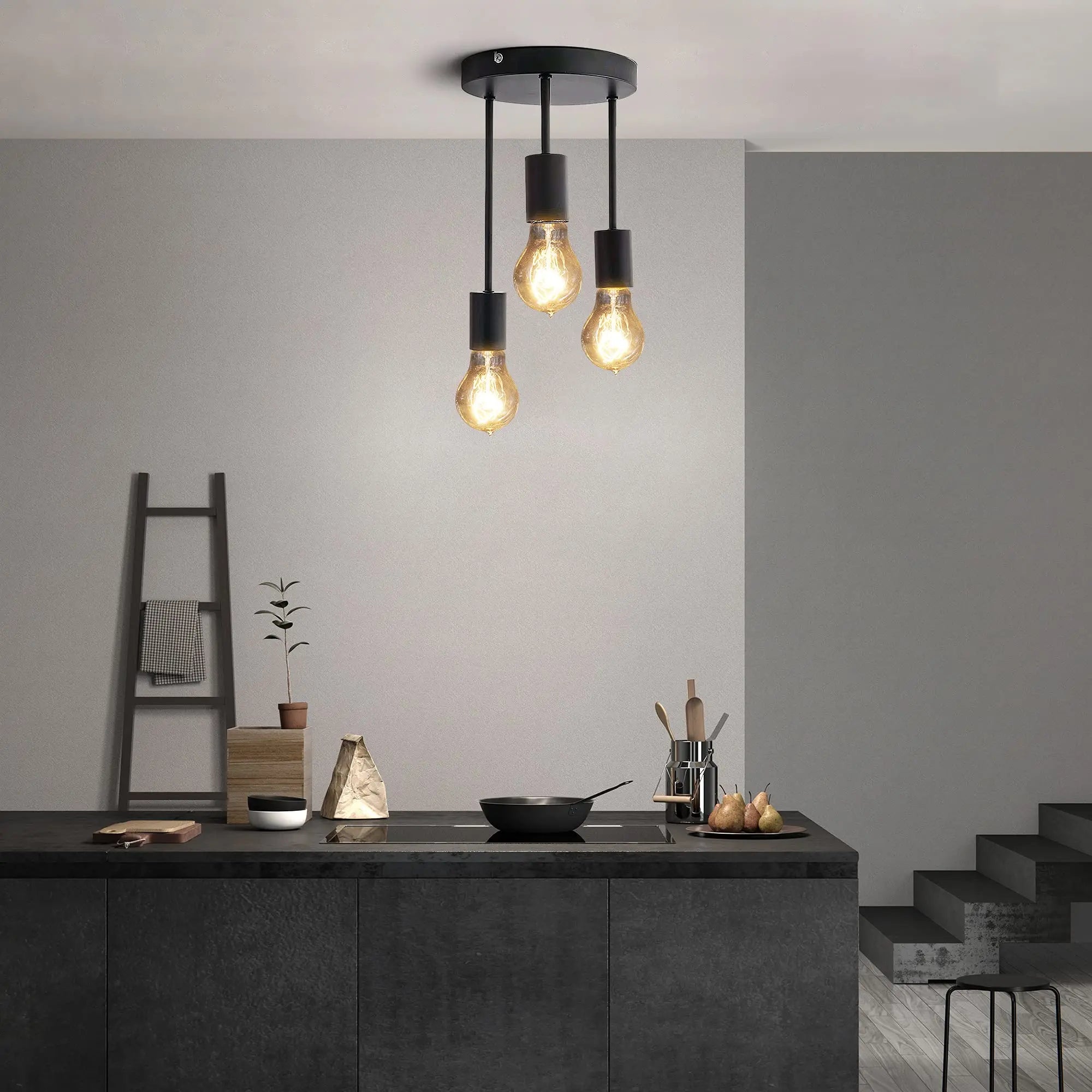 Plafonnier 5 lampes Vintage noir industriel - vue 5 sur 8