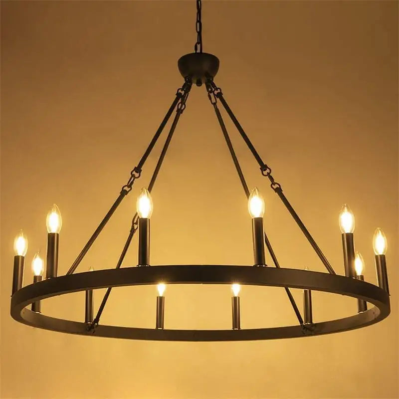 lustre industriel moderne en fer rond avec led pour décoration