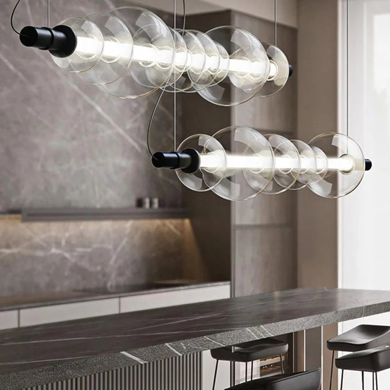 comptoir de bar moderne avec bande lumineuse suspendue - vue 2 sur 9