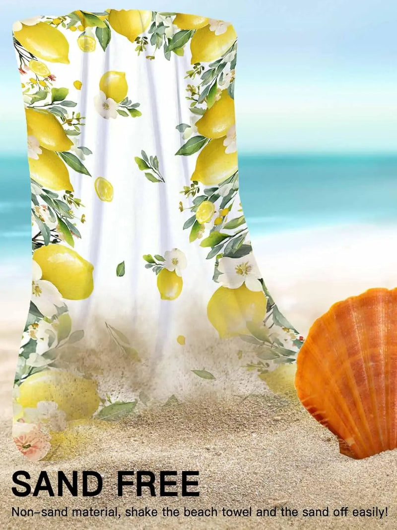 Serviette de bain microfibre citron floral plage absorbante