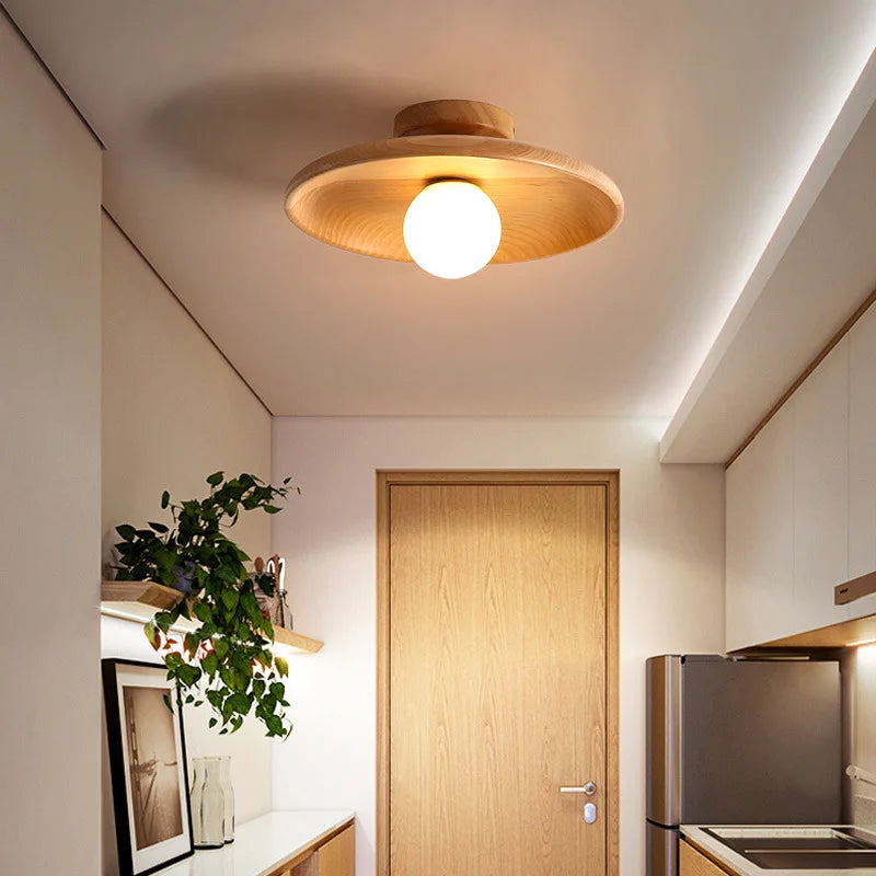 Plafonnier en bois Led nordique pour salon plafonnier en bois pour chambre à coucher salle à manger couloir balcon luminaire G9 - vue 4 sur 8