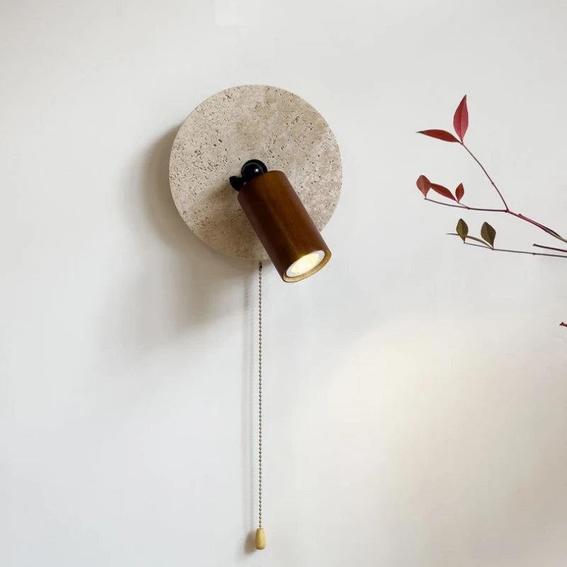 applique murale en bois et pierre naturelle avec interrupteur pour lecture - vue 4 sur 10