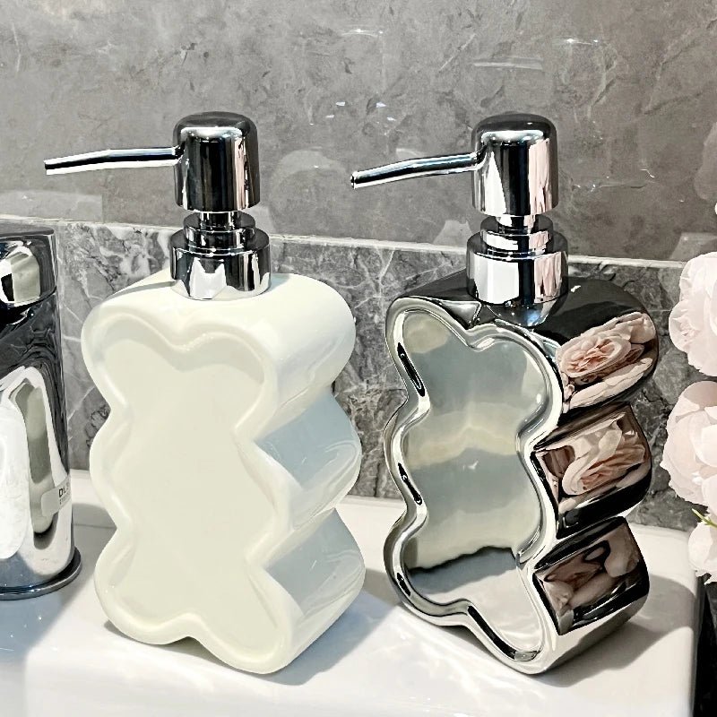 bouteille en céramique créative en forme de fleur pour gel et savon - vue 2 sur 10