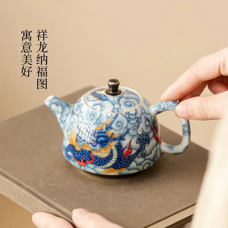 theiere chinoise en porcelaine decor traditionnel avec infuseur - vue 6 sur 7