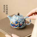 Théière chinoise porcelaine décor sous couverte infuseur artisanal