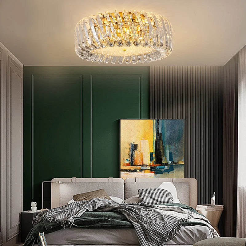 lustre moderne rond à intensité variable led cristal - vue 4 sur 16