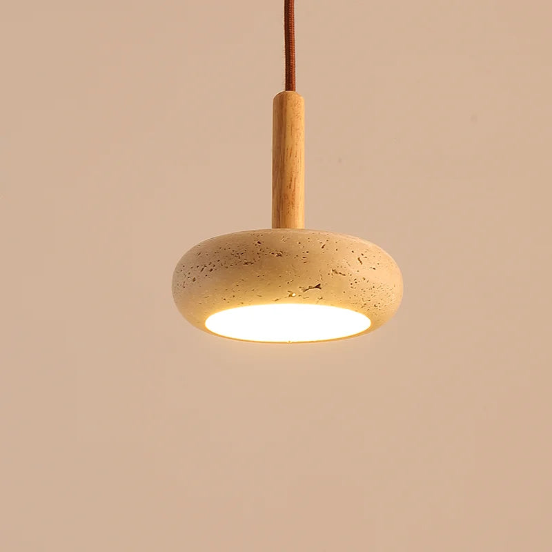 lustre led en travertin avec suspension en pierre naturelle