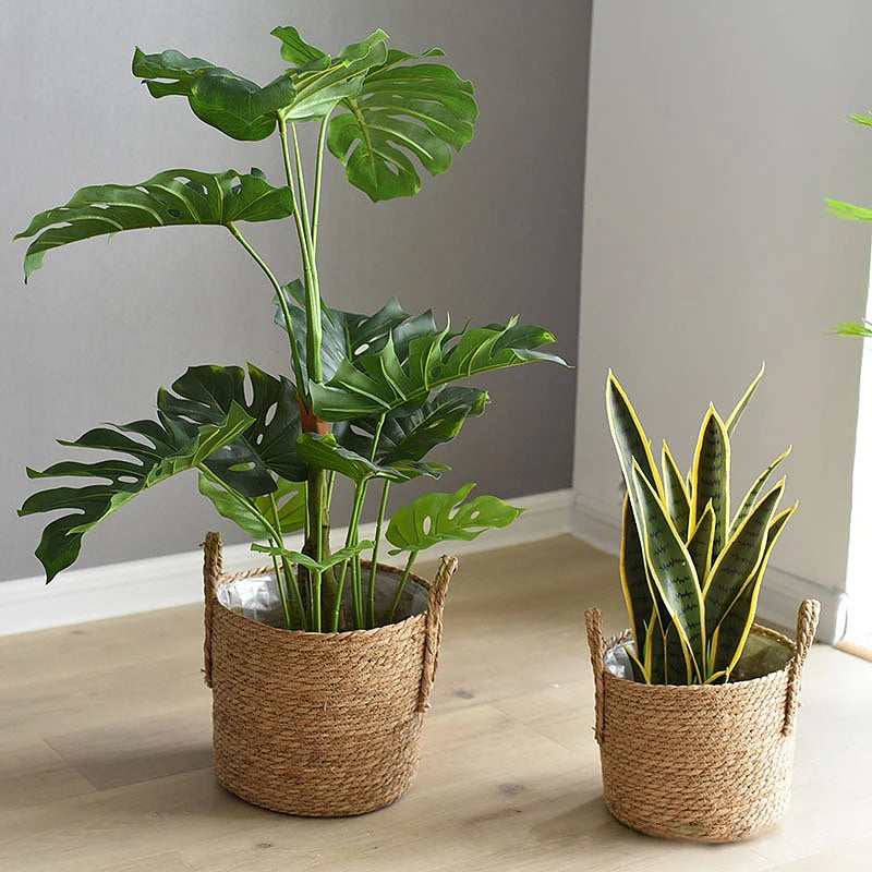panier tissé à la main en paille pour plantes et linge - vue 4 sur 8
