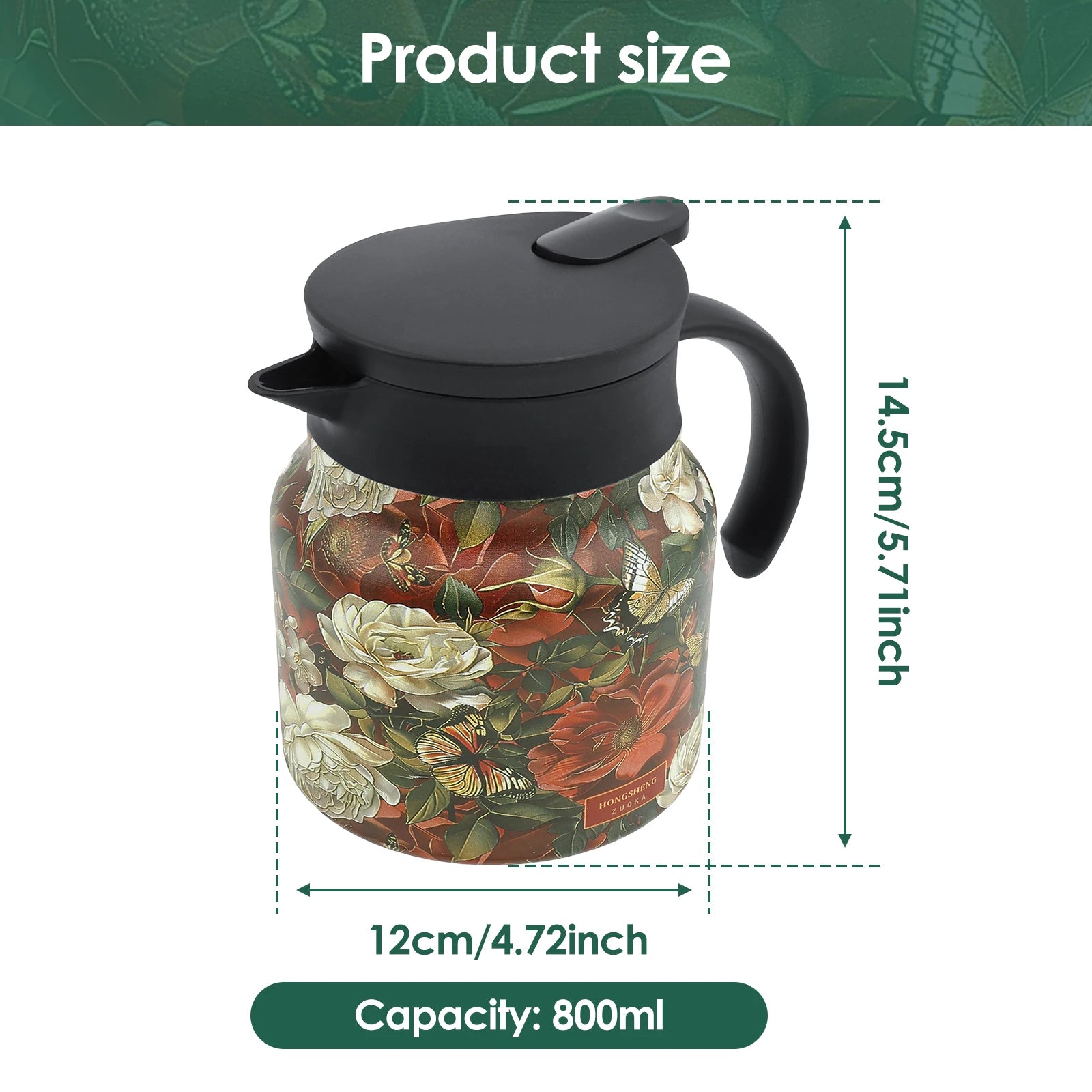 théière isotherme acier inoxydable motif floral vintage infuseur