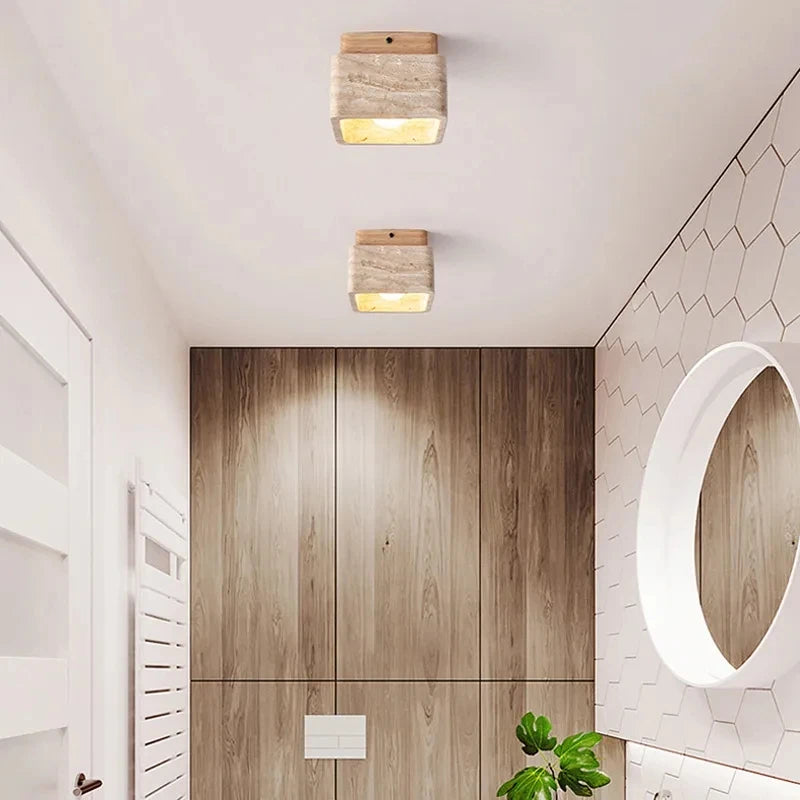plafonnier carré jaune grotte pierre Style rétro chambre salon Surprise calme vent couloir luminaire - vue 4 sur 8