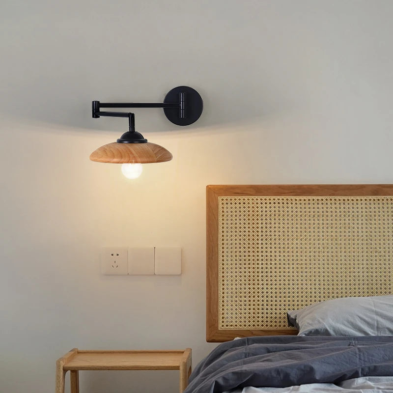 applique murale rotative en bois avec bras pivotant réglable - vue 6 sur 18