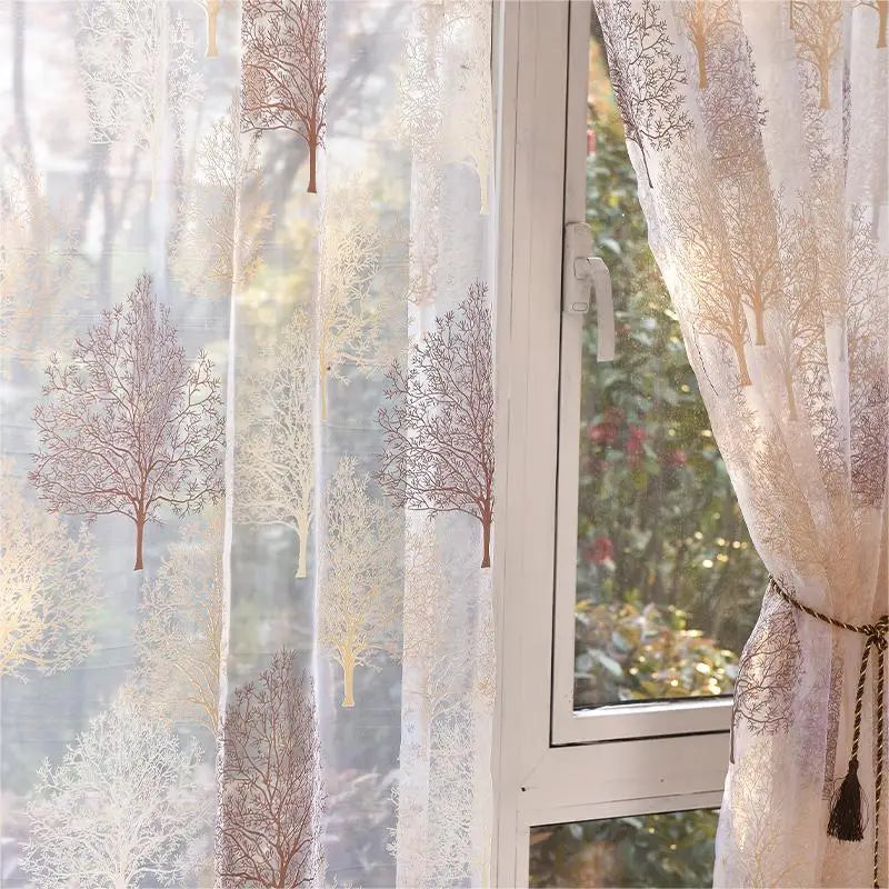 Voilage à motifs feuilles moderne pour salon chambre - vue 4 sur 7