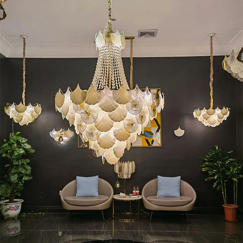 lustre suspendu led art déco ginkgo dimmable pour un éclairage élégant - vue 6 sur 14