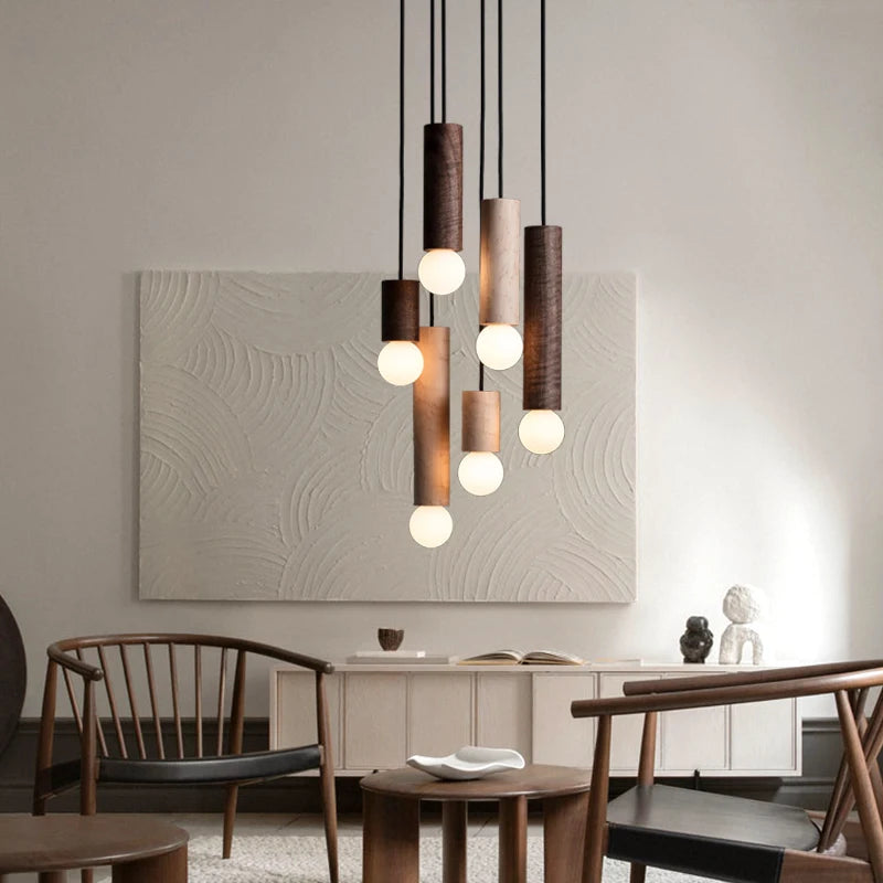 PHYVAL Suspension nordique noyer noir salle à manger japonaise lumière 	 lustre chinois barre à tête unique petites lampes suspendues