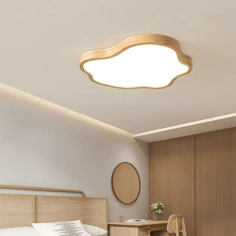 plafonnier led nordique en bois forme nuage éclairage décoratif moderne - vue 4 sur 8