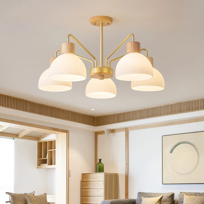 plafonnier led minimaliste en bois et verre pour restaurant ou café - vue 2 sur 12