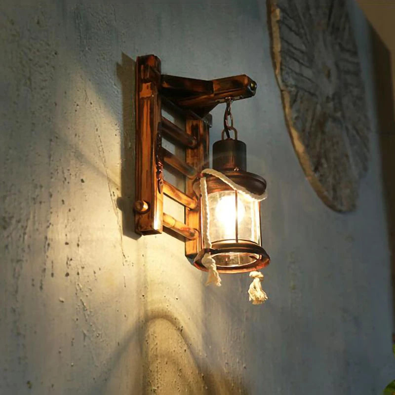 lampe rétro japonaise led en chanvre et bambou pour restaurant - vue 4 sur 7