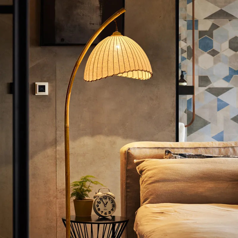 Wabi Sabi toile abat-jour lampadaire LED nordique bambou Design métal lampadaire nordique minimalisme salon Lustre lampe - vue 4 sur 8