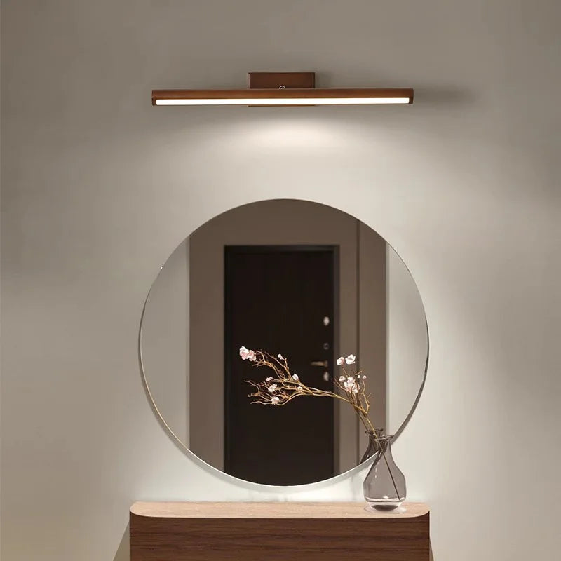 Wooden Mirror headlight, Wabi-sabi Modern Vintage style, wall light for Bathroom, Bedroom, dining room, Study lighting - vue 3 sur 12