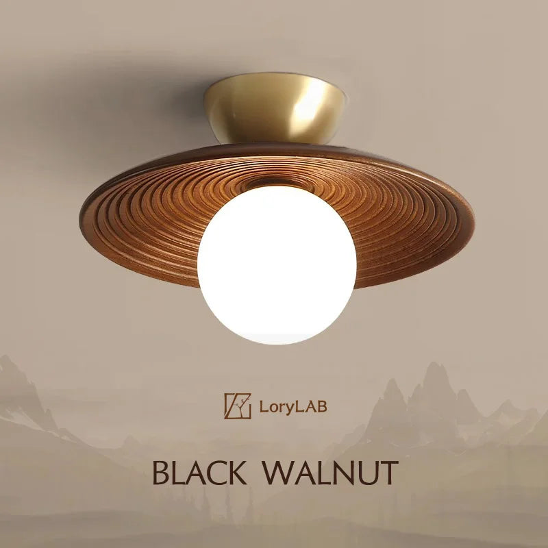 Walnut wood Brass lighting, Modern Minimalism Wabi-sabi Style, Ceiling light for Porch, Entrance, Corridor, Balcony - vue 2 sur 10