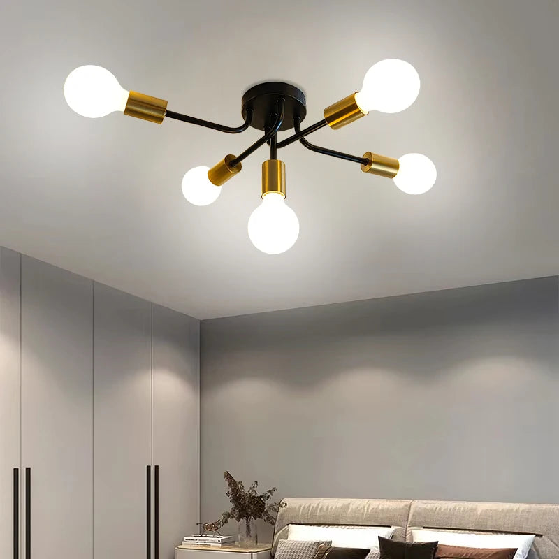 Plafonnier moderne E27 doré et noir