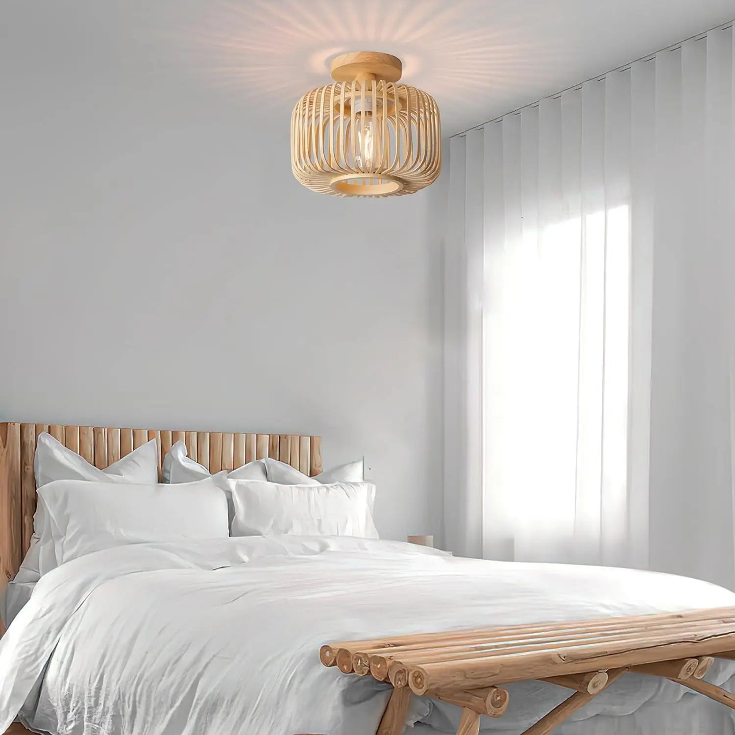 plafonnier en bambou tricoté à la main pour décoration créative - vue 5 sur 8