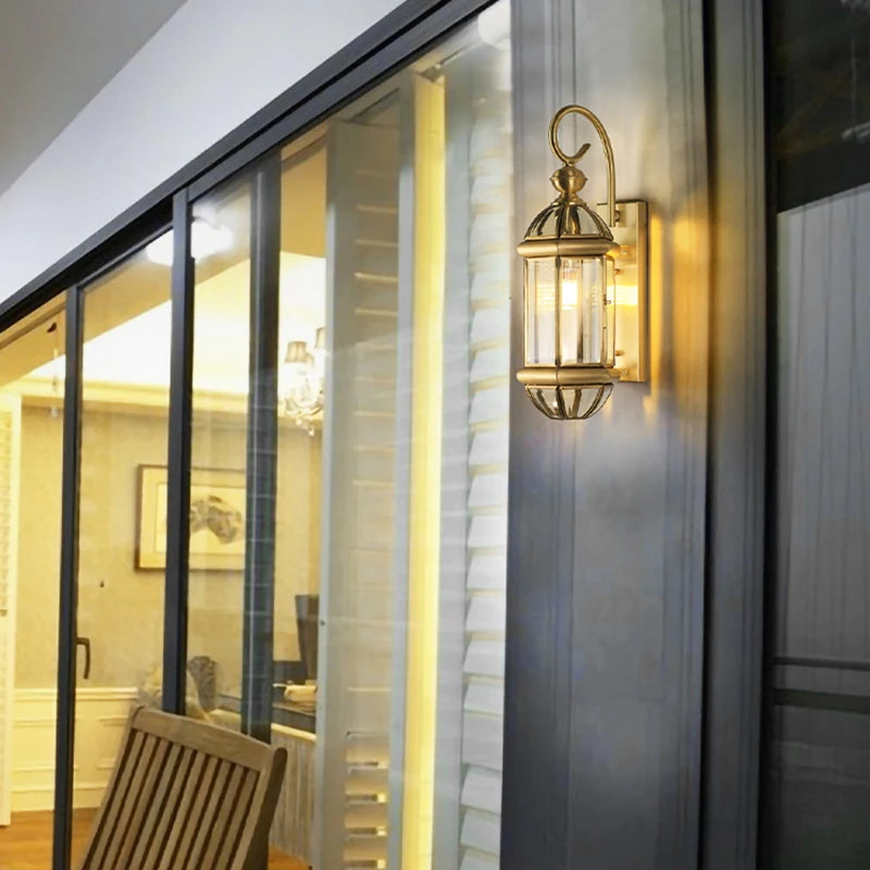 Applique extérieure Villa couloir or cuivre rétro luxe jardin extérieur mur jardin passerelle Simple balcon porte terrasse lampe - vue 6 sur 8