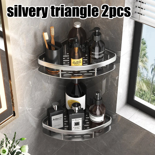 étagère d'angle murale porte-serviettes et porte-shampoing sans perçage