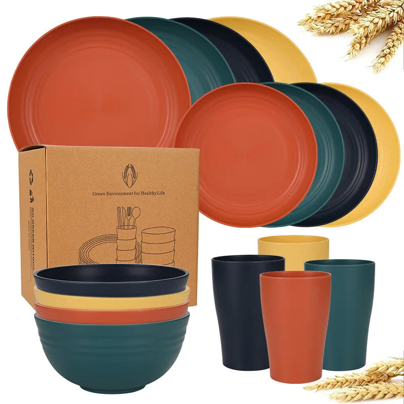 Set vaisselle paille de ble assiettes bols incassable