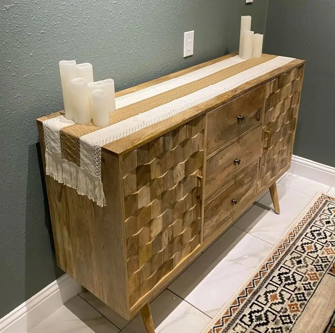 Chemin de table bohème beige motifs géométriques pompons - vue 6 sur 7