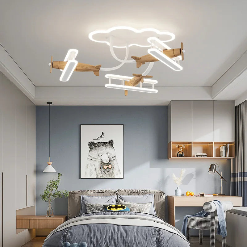 plafonnier avion en bois pour chambre d'enfant moderne et chaleureux - vue 4 sur 8