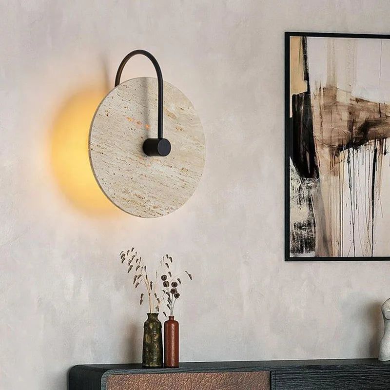 applique murale led ronde en métal et pierre pour hôtel boutique - vue 2 sur 9