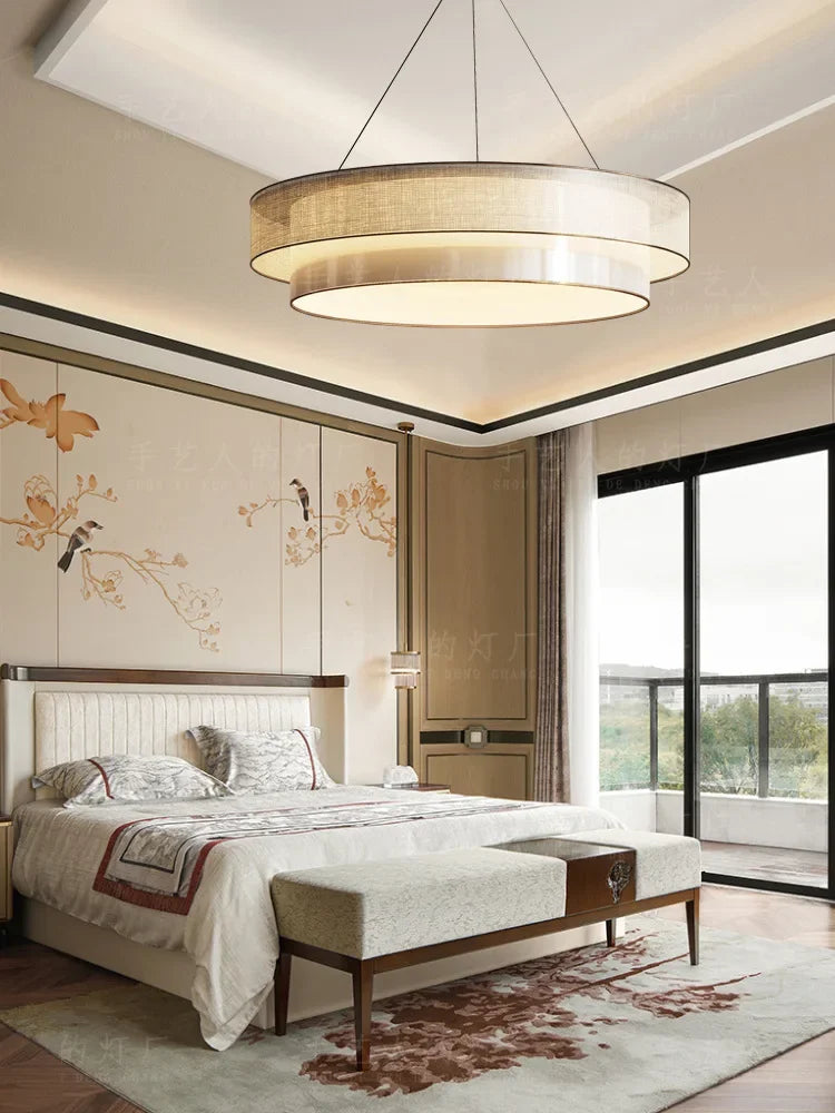 lustre circulaire style chinois zen en tissu pour ingénierie - vue 5 sur 8