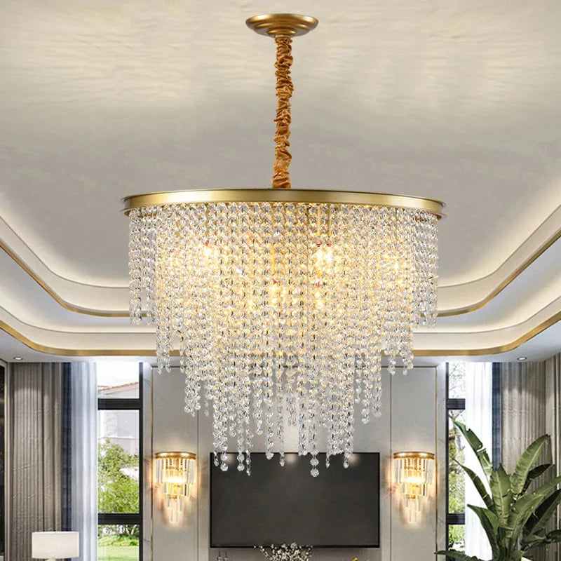 Lustre en cristal Luxe moderne LED chaîne de fronde or - vue 5 sur 10