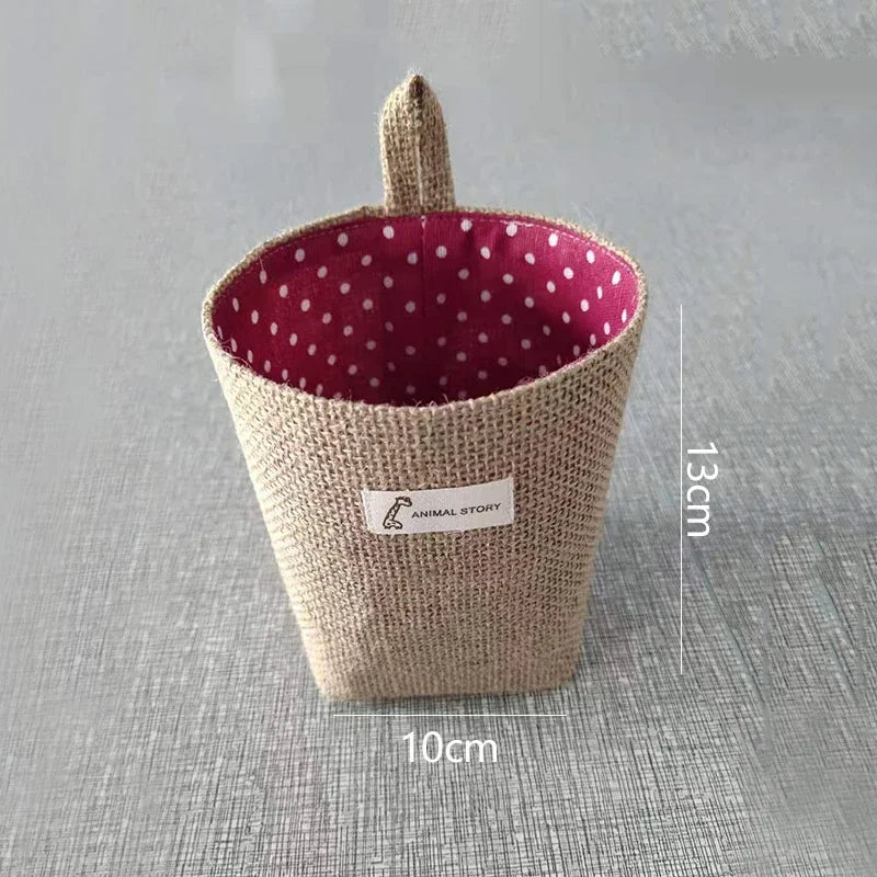 panier de rangement en coton et lin avec poignée - vue 8 sur 16