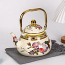 bouilloire vintage émaillée motif floral poignée dorée cuisine